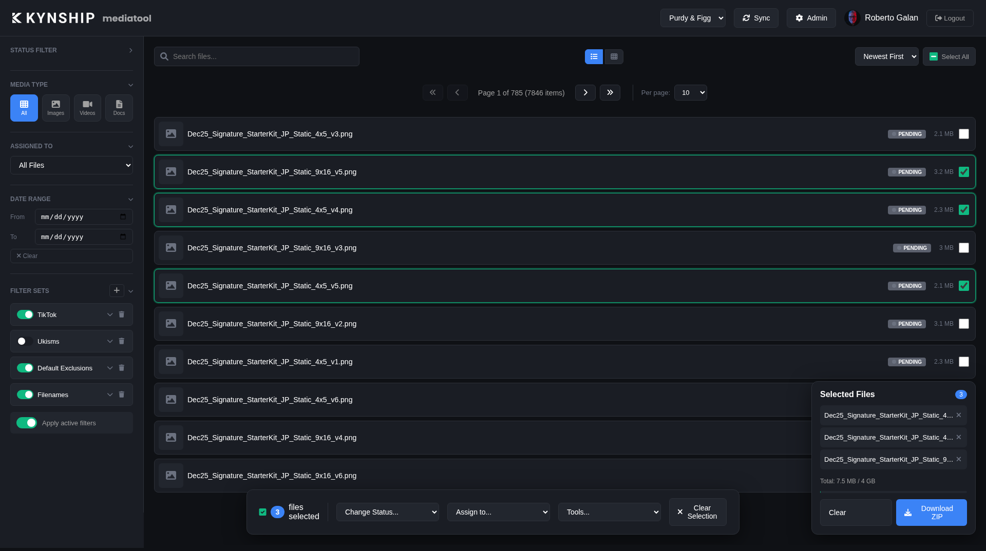Screenshot of Mediatool asset management